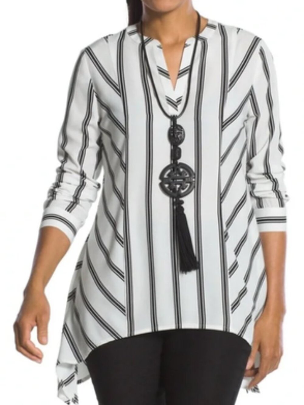 Chico's Stripe Asymmetrical Side Accent Tunic Blouse size 1